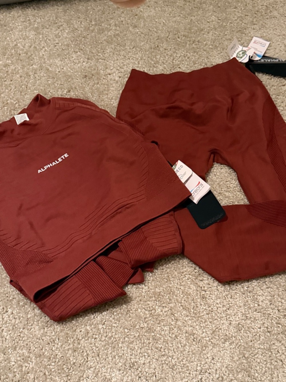 Alphalete Seamless High-Waist Leggings & Crop Top Set - Rust